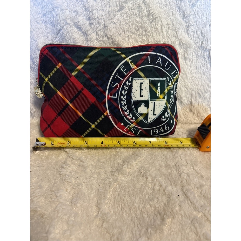 NWOT Estee Lauder Tartan Plaid Nylon Makeup Cosmetic Travel Bag New Limited Edit - Picture 2 of 5
